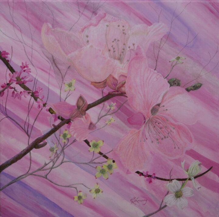 Schilderij getiteld "Hint of Spring" door Kathryn Launey, Origineel Kunstwerk, Acryl