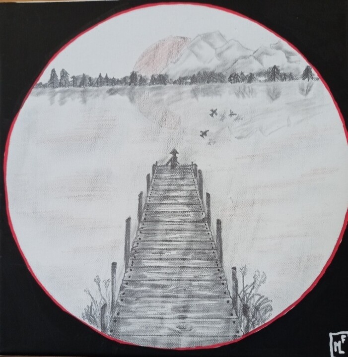 Drawing titled "loin d'ici" by Kathy, Original Artwork, Graphite Mounted on Wood Stretcher frame