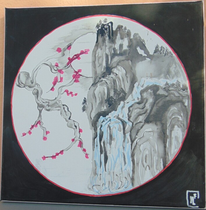 Disegno intitolato "la cascade" da Kathy, Opera d'arte originale, Carbone Montato su Telaio per barella in legno
