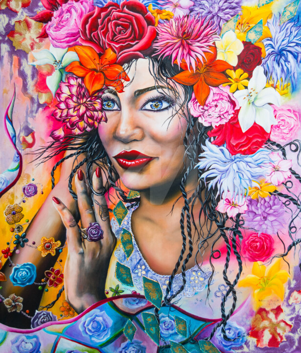 Peinture intitulée "La Femme Fleur" par Katherine Marie A., Œuvre d'art originale, Huile