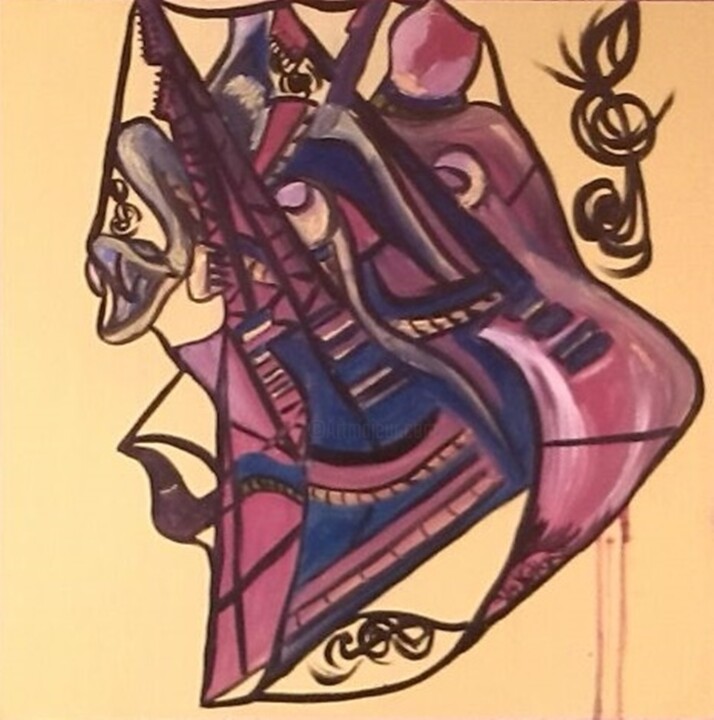 Pintura intitulada "Guitarra-serpiente" por Kathy Marín, Obras de arte originais, Óleo