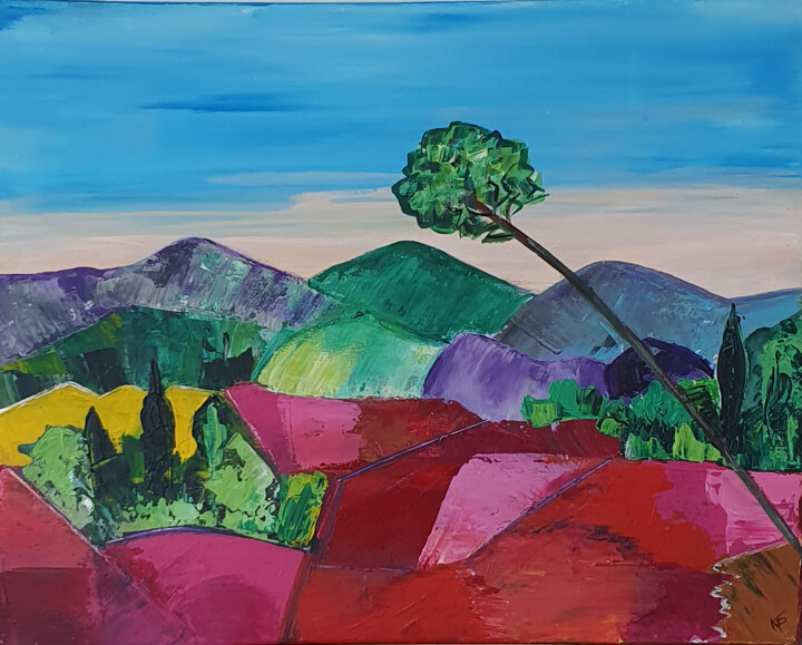 Painting titled "Collines" by Kathypic, Original Artwork, Acrylic