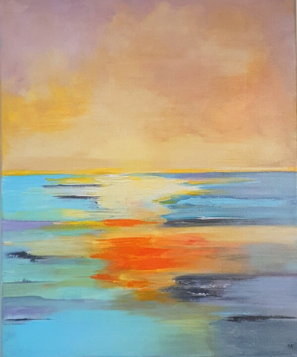 Painting titled "Crépuscule" by Kathypic, Original Artwork, Acrylic Mounted on Wood Stretcher frame