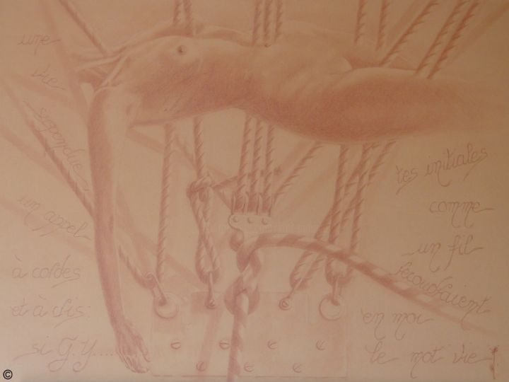Drawing titled "Urgence vie suspend…" by Kati Caudéran-Mounié, Original Artwork, Conté