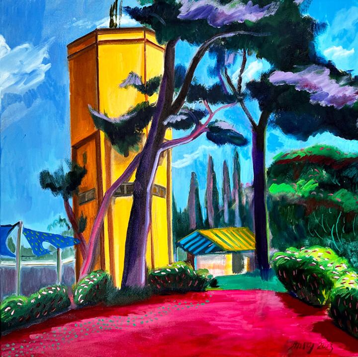 Painting titled "Fire Tower" by Katia Ansky, Original Artwork, Oil