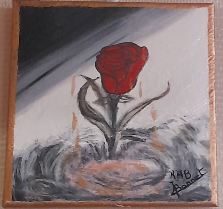 Painting titled "Rose" by Katia Bonnet, Original Artwork, Oil
