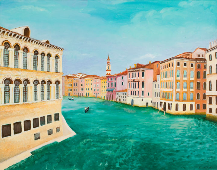 Painting titled "Venise" by Katia De Carvalho, Original Artwork, Oil Mounted on Wood Stretcher frame