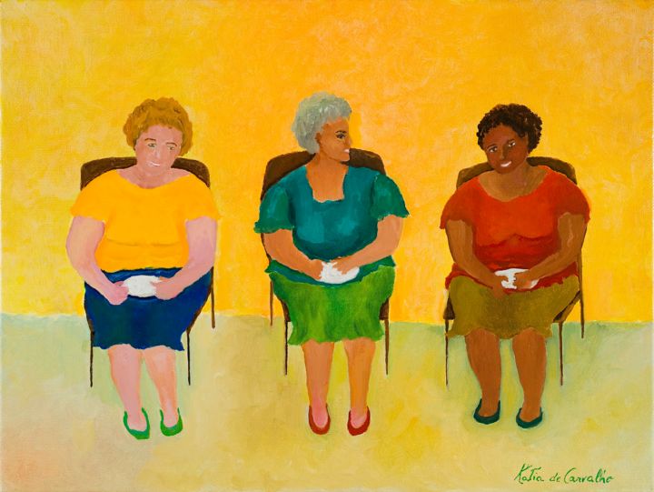 Painting titled "les trois copines" by Katia De Carvalho, Original Artwork, Oil