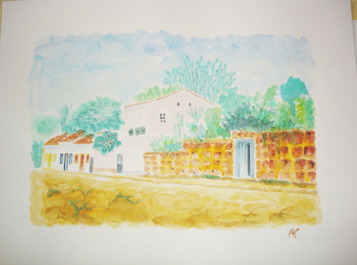 Painting titled "ruelle à Tiradentes" by Katia De Carvalho, Original Artwork, Watercolor