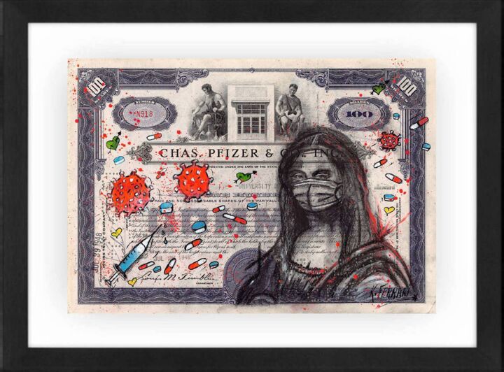 Malarstwo zatytułowany „Mona Lisa Pfizer” autorstwa Katia Ferrari, Oryginalna praca, Ołówek