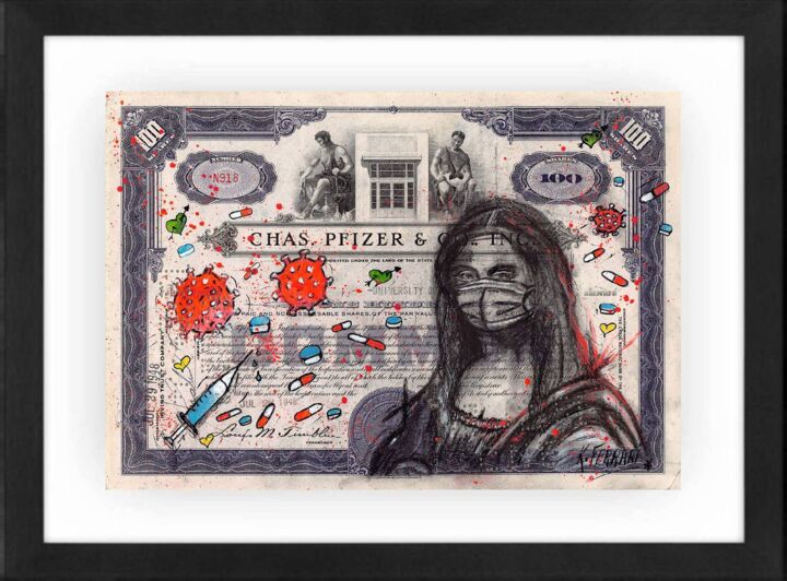 「Mona Lisa Pfizer」というタイトルの絵画 Katia Ferrariによって, オリジナルのアートワーク, 鉛筆