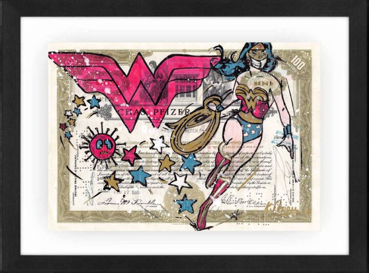 Painting titled "Wonder Woman vs. Co…" by Katia Ferrari, Original Artwork, Pencil