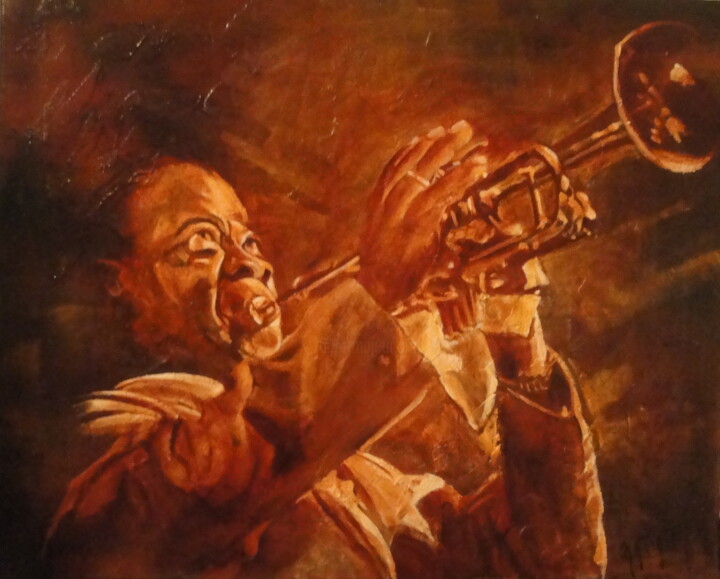 Painting titled "LOUIS ARMSTRONG III" by Katia Fondecave, Original Artwork, Oil