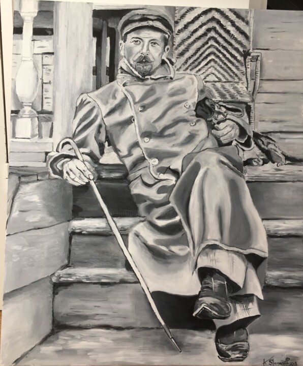 Painting titled "Tchekhov" by Katia Slessareff, Original Artwork, Oil