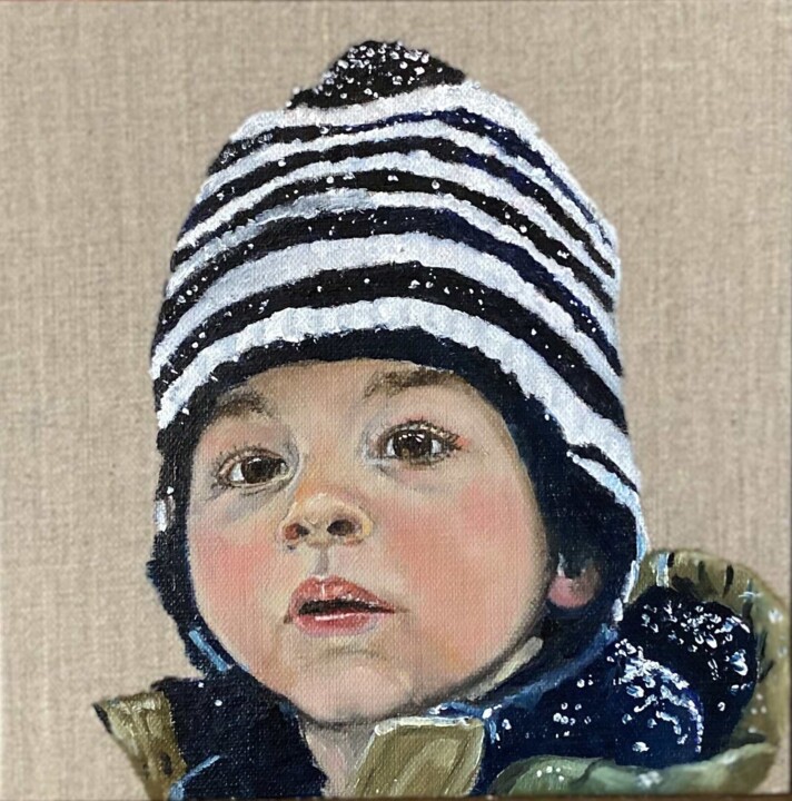 Painting titled "Arthur en hiver" by Katia Slessareff, Original Artwork, Oil