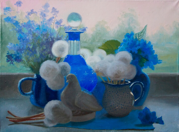 Painting titled "Evening freshness" by Katia Zhevno, Original Artwork, Oil Mounted on Wood Stretcher frame