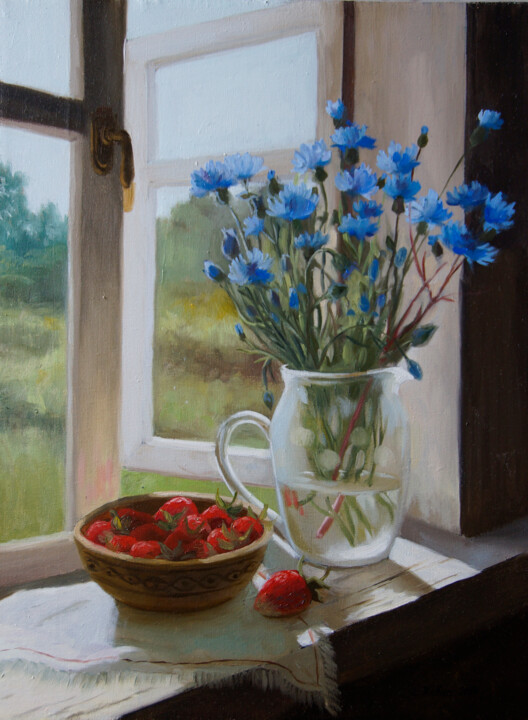 Картина под названием "Cornflowers (Bleuet…" - Katia Zhevno, Подлинное произведение искусства, Масло Установлен на Деревянна…