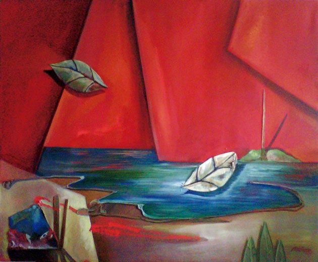 Painting titled "LA LEVEDAD DEL SER" by Katia Landauro, Original Artwork, Oil