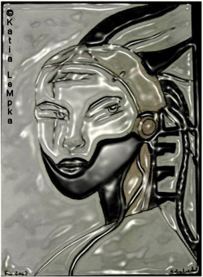 Digital Arts titled "Femme Cyborg" by Katia Lempka, Original Artwork