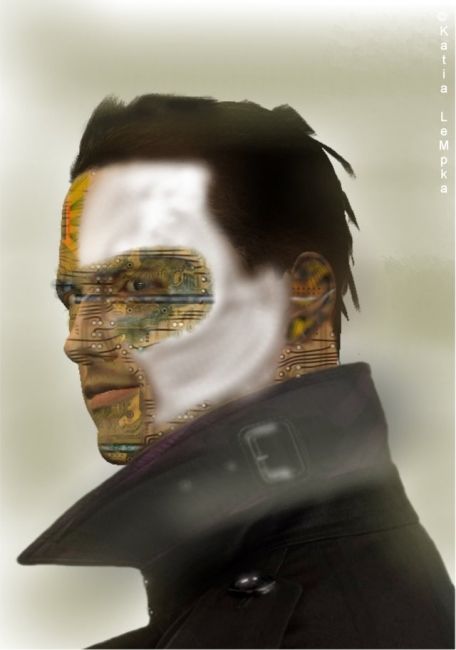 Digitale Kunst mit dem Titel "Just a Cyborg Guy" von Katia Lempka, Original-Kunstwerk