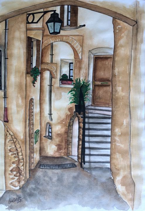 Painting titled "Scorcio Imperiese" by Katia Corallo, Original Artwork, Watercolor