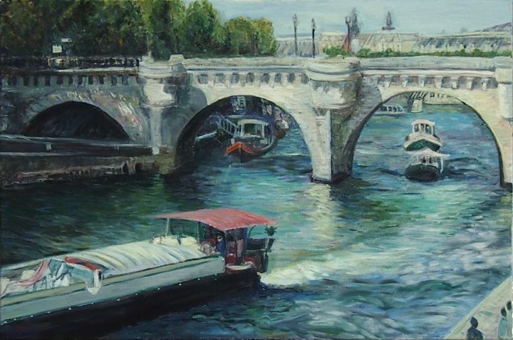 Ζωγραφική με τίτλο "Pont Neuf" από Katie O'Looney, Αυθεντικά έργα τέχνης, Λάδι Τοποθετήθηκε στο Ξύλινο φορείο σκελετό