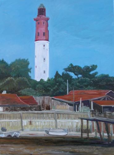 Pittura intitolato "lighthouse Cape Fer…" da Katie O'Looney, Opera d'arte originale, Olio Montato su Telaio per barella in l…