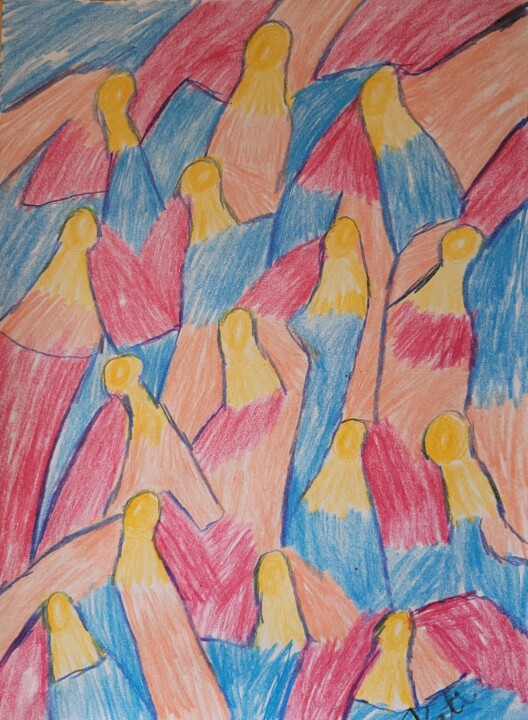 Картина под названием "Angels in Drouble" - Katja Bock, Подлинное произведение искусства, Цветные карандаши