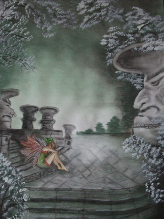 Painting titled "einsame Elfe" by Katja Humbs, Original Artwork, Watercolor