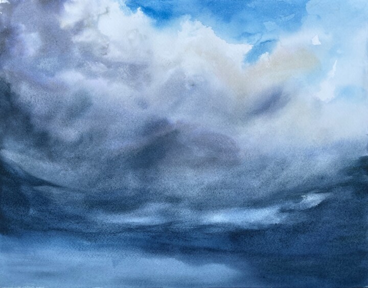 Pintura intitulada "Sky of Madeira" por Katja Vollmer, Obras de arte originais, Aquarela