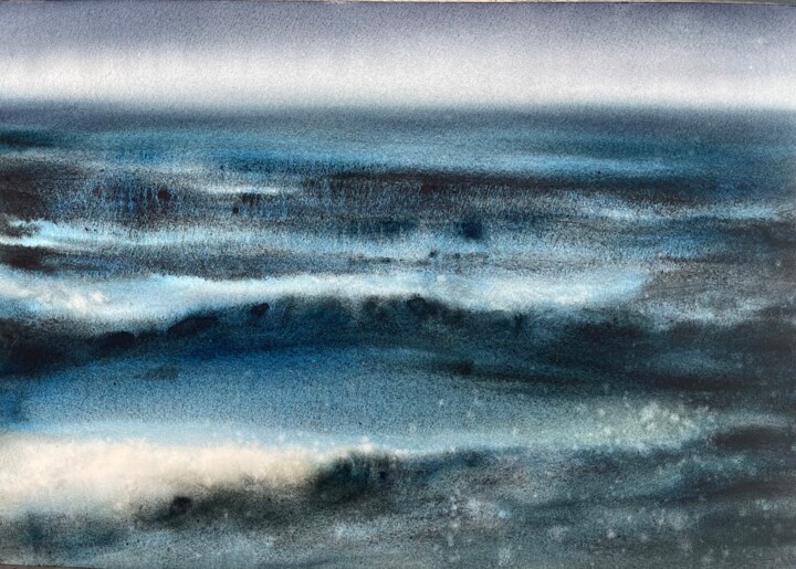 Painting titled "Waves" by Katja Vollmer, Original Artwork, Watercolor