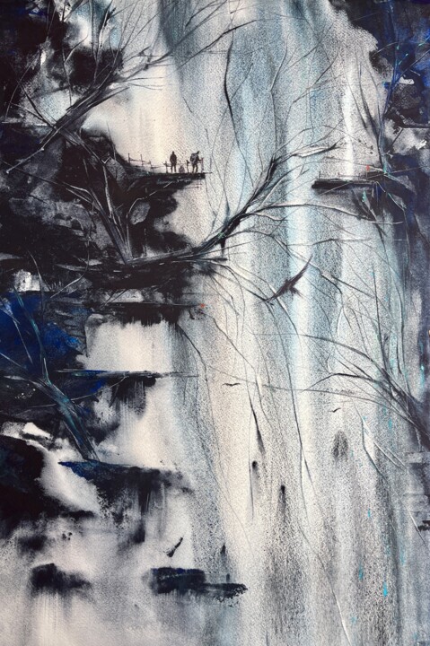 Painting titled "Waterfall of advent…" by Katja Vollmer, Original Artwork, Watercolor
