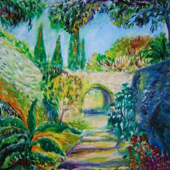 Painting titled "Garden in Montpelli…" by Katerina Koehlerova, Original Artwork, Oil