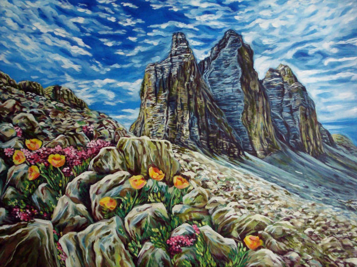 Painting titled "tulips-in-the-mount…" by Katreen Queen, Original Artwork