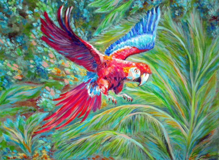Pittura intitolato "flying-parrot.jpg" da Katreen Queen, Opera d'arte originale, Acrilico