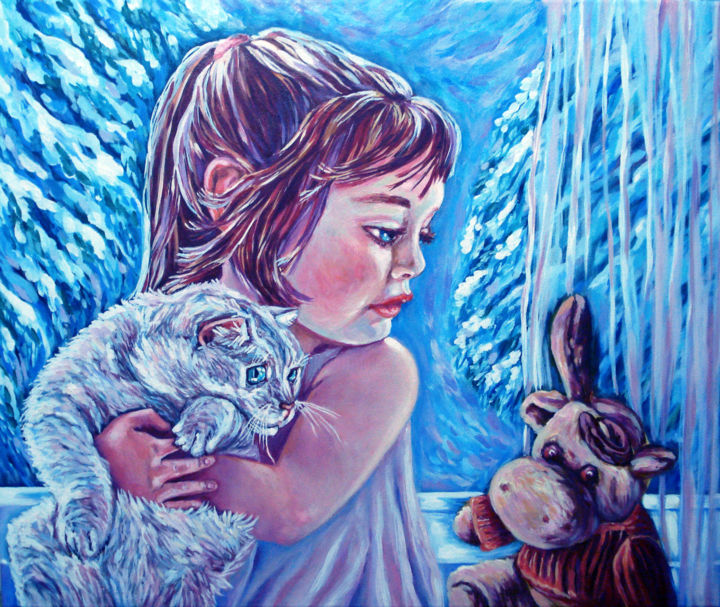 Painting titled "waiting-for-santa.j…" by Katreen Queen, Original Artwork, Oil