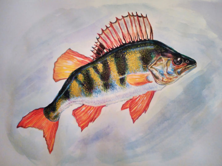 Painting titled "The Perch" by Katreen Queen, Original Artwork, Watercolor
