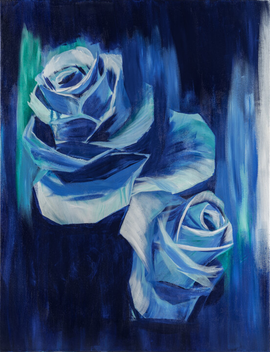 Painting titled "Blue roses" by Katrin Appleseen, Original Artwork, Acrylic