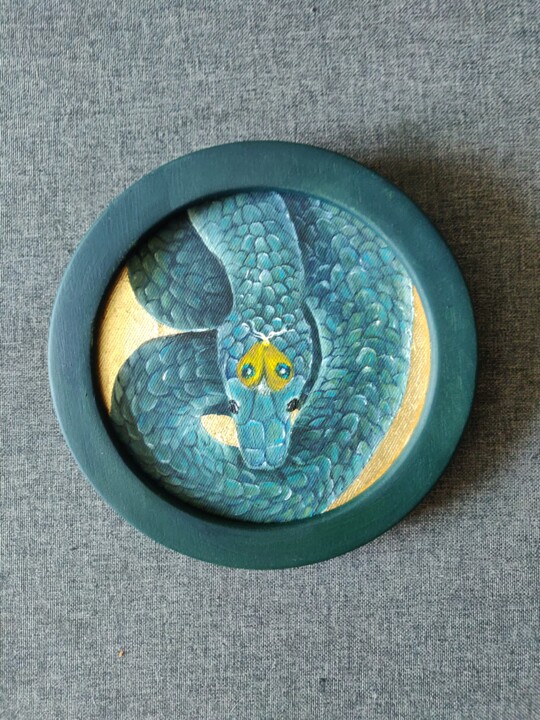 Peinture intitulée "Green snake oil pai…" par Katrin Savich, Œuvre d'art originale, Huile Monté sur Châssis en bois