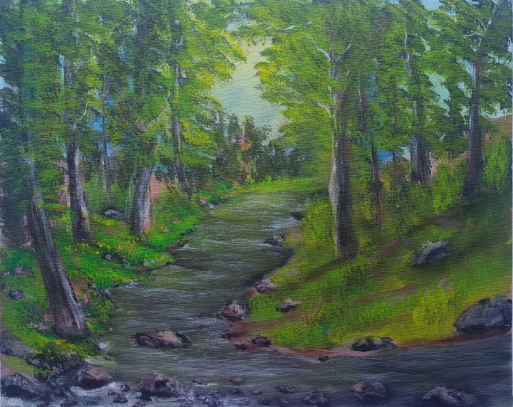 Картина под названием "Forest" - Ekaterina Goncharenko, Подлинное произведение искусства, Акрил