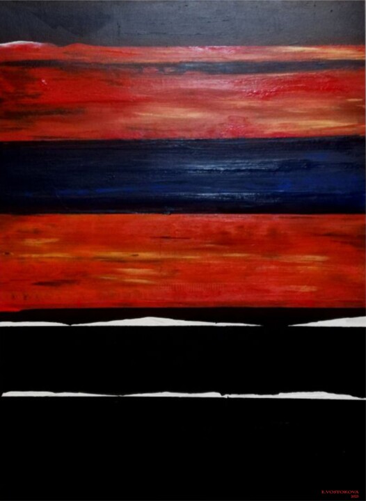 Painting titled "Red sunset" by Katrina, Original Artwork, Acrylic Mounted on Wood Stretcher frame