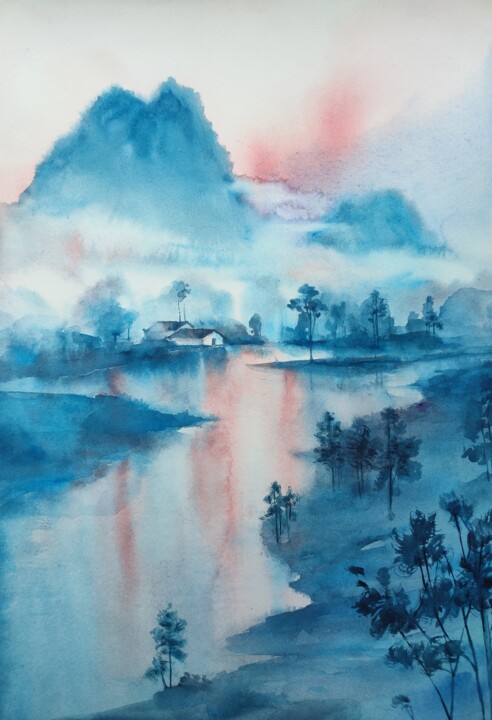 Painting titled "Tranquility" by Ekaterina Sypkova (KatrinColourArt), Original Artwork, Watercolor