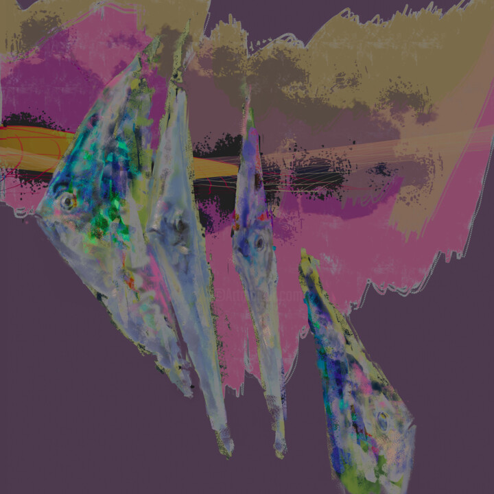 Digital Arts titled "Neon fish" by Katrin Rymsha, Original Artwork, Digital Painting