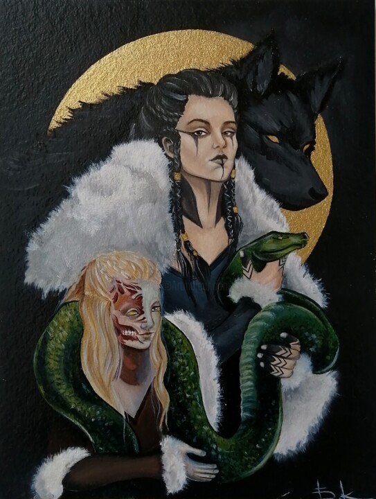 Painting titled "Angrboða" by Katsiaryna Budzko, Original Artwork, Oil