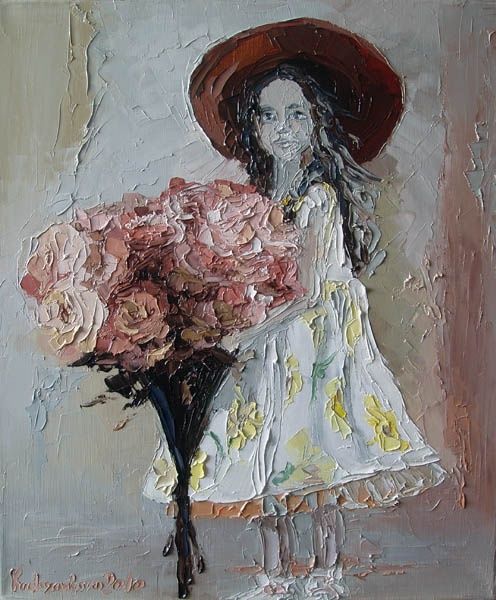 Painting titled "Подарок" by Ekaterina Kudriashova, Original Artwork, Oil