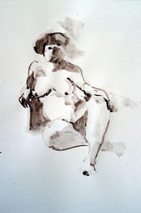 Drawing titled "Nude" by Katyusha Popova, Original Artwork, Ink