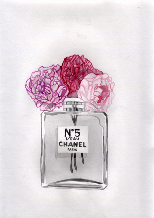 Coco Chanel 1 ,當代藝術，鮮花 ,Flowers Rose, Painting by Katwrina Golban