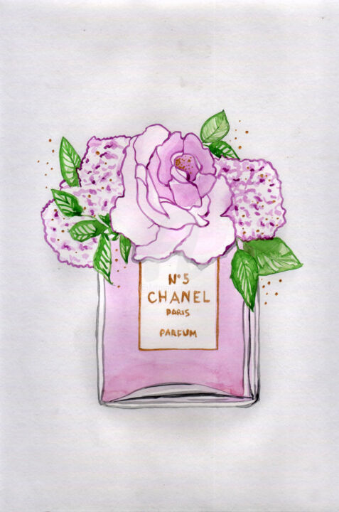Coco Chanel Parfum , 當代藝術，鮮花, Painting by Katwrina Golban
