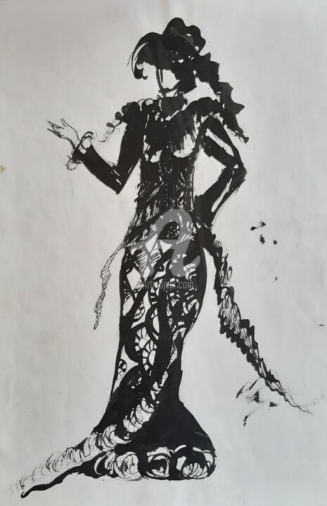 Grafika cyfrowa / sztuka generowana cyfrowo zatytułowany „Lady retro 3” autorstwa Katwrina Golban, Oryginalna praca, Atrament