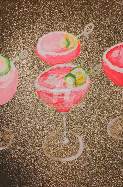 Painting titled "Pink martini , deco…" by Katwrina Golban, Original Artwork, Acrylic